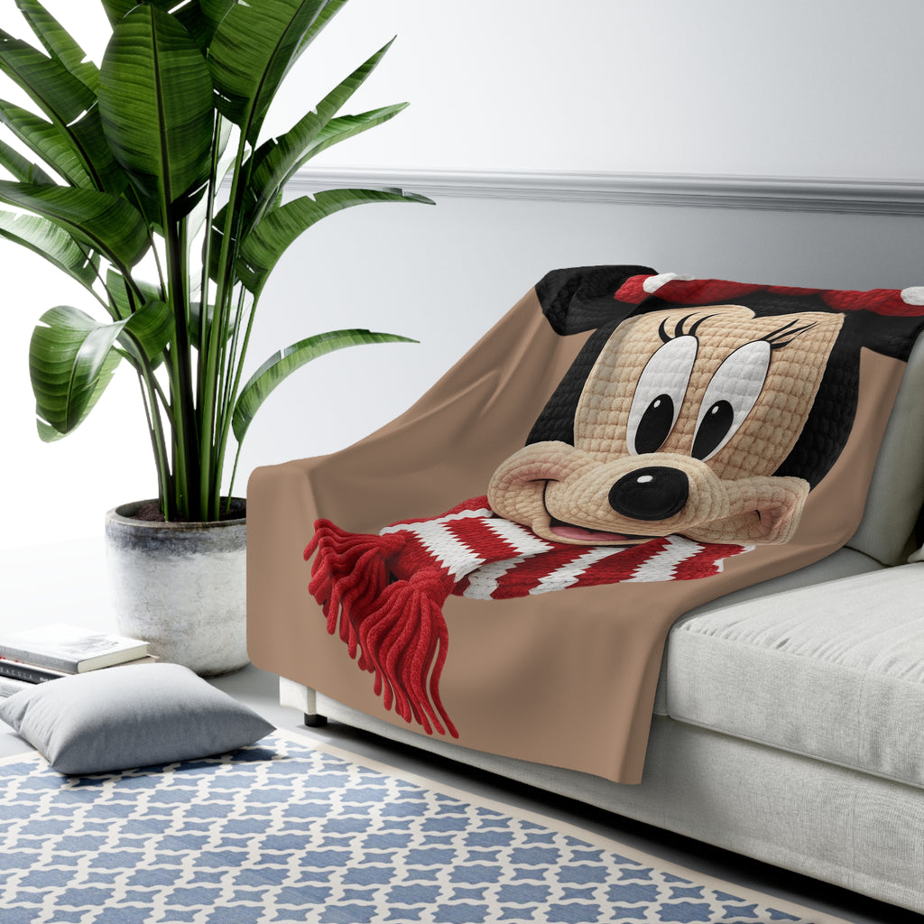 Magical Christmas Cartoon Blanket Minnie Mouse Holiday Sherpa Blanket  Cozy Knit Scarf Design