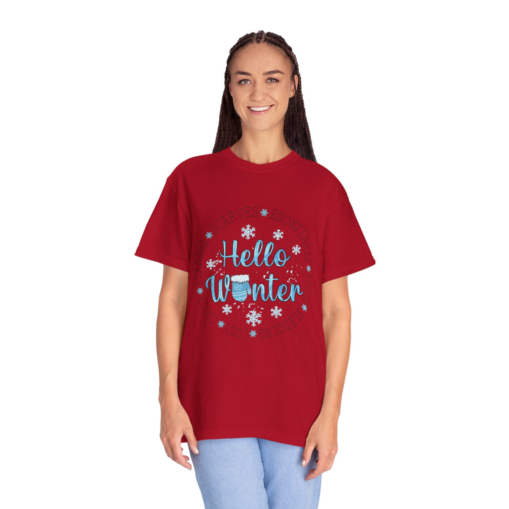 Hello Winter T‑Shirt  Cozy Snowflake Holiday Tee Christmas T-Shirts and Sweatshirts Collection