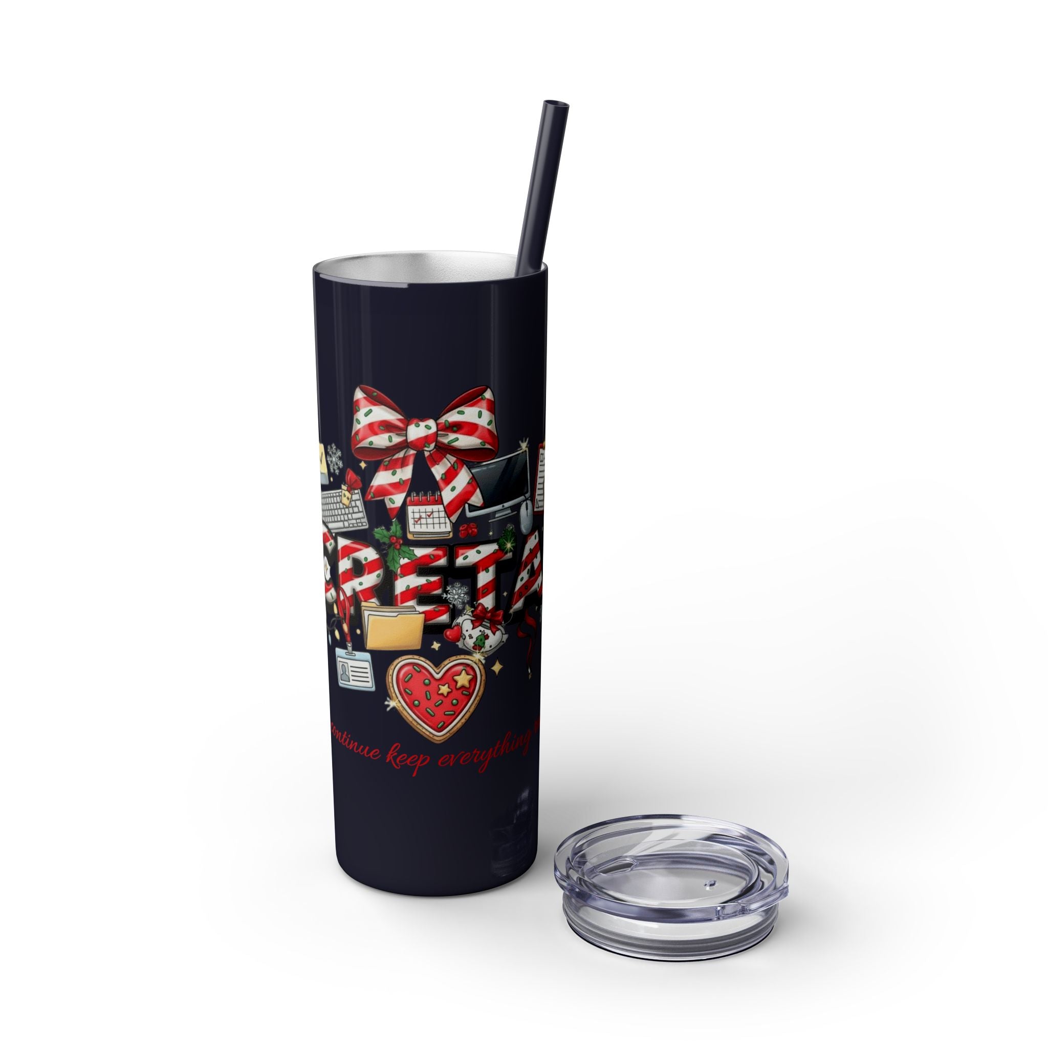 Christmas mug for the office team who keeps everything running smoothly. Candy Cane Christmas Office Secret Santa Design, 20oz with Straw