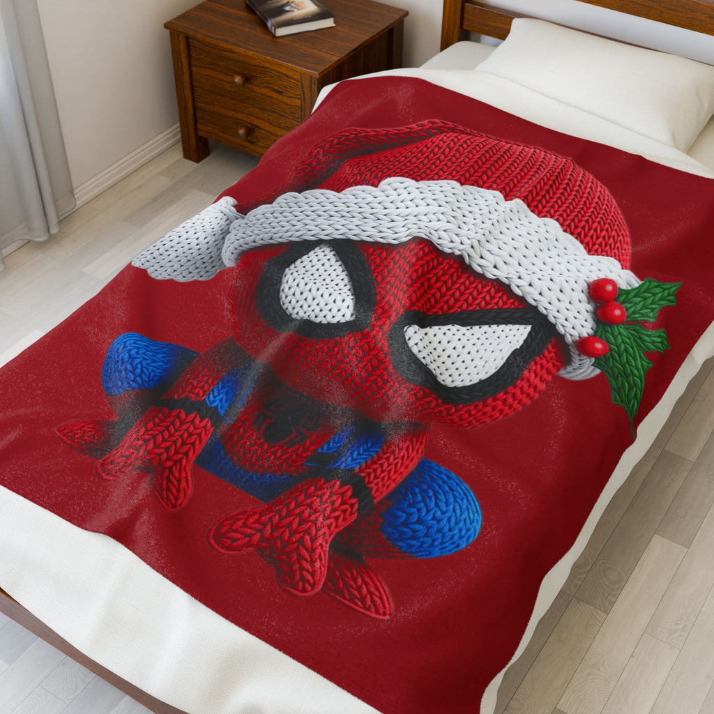 Magical Christmas Cartoon Blanket Christmas Spider Plush Blanket Cute Santa Hat Knit Spider-Man Throw
