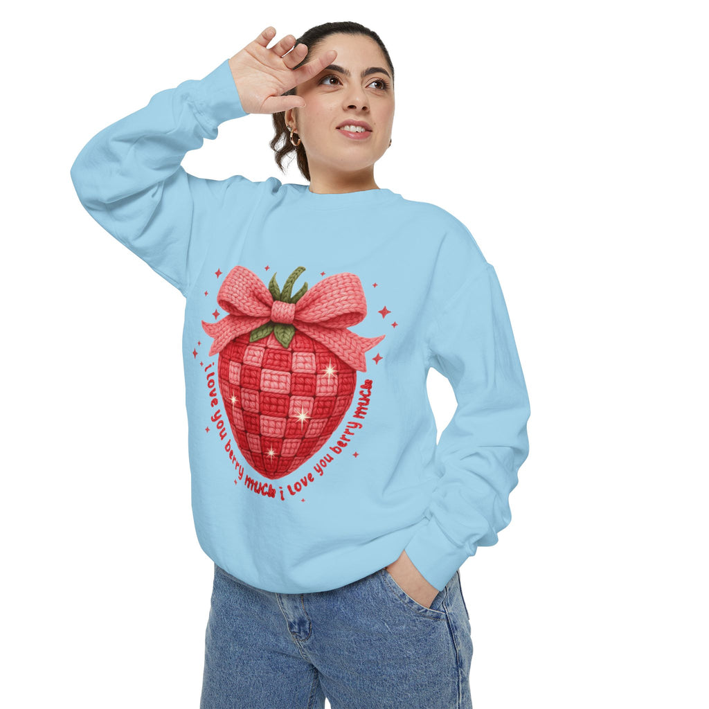 Strawberry Bow Sweatshirt  "I Love You Berry Much" Cute Valentine Pullover