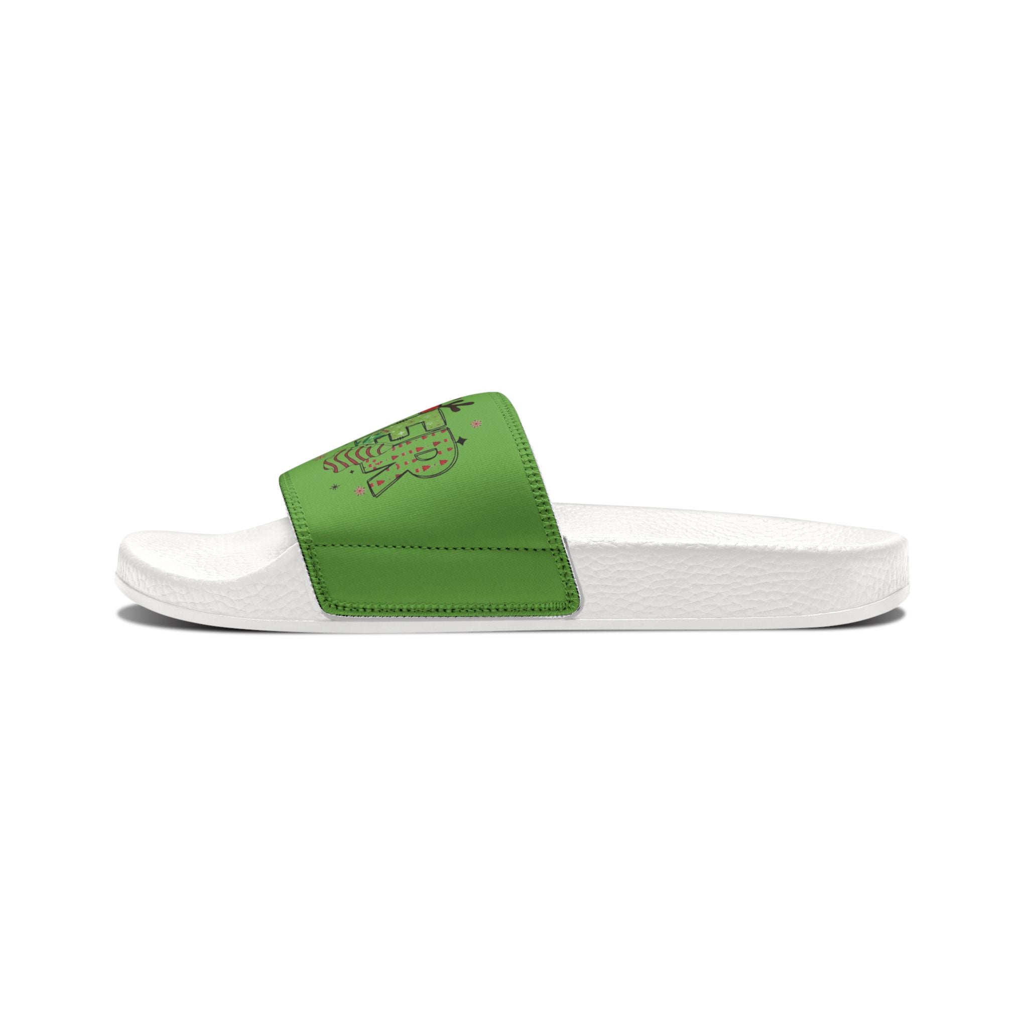 Sister Women's Holiday Slide Sandals — Green 'Joy' Gift Bow Design