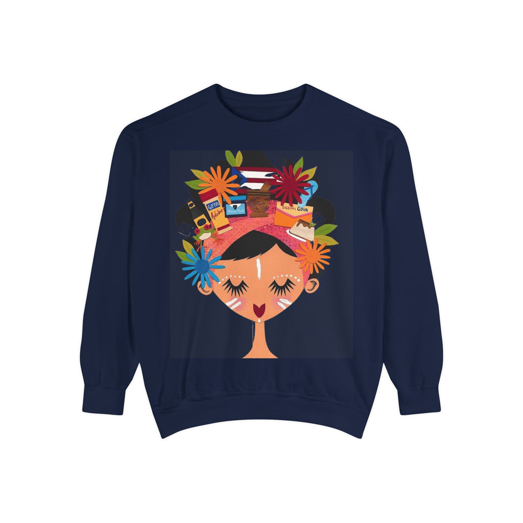 Floral Fiesta Sweatshirt — Colorful Tropical Woman Graphic Puerto Rico Navidades