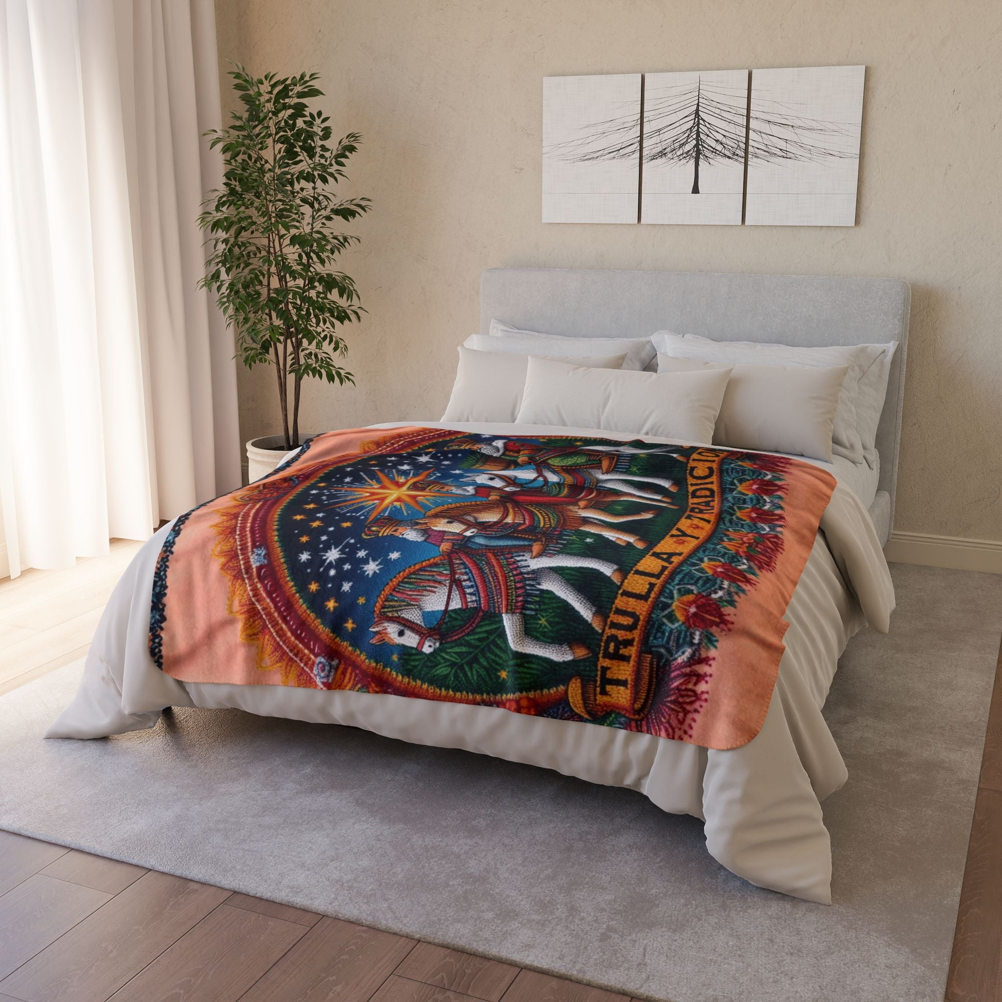 Fleece Sherpa Blanket  'Trulla y Tradición' Three Kings Nativity Throw