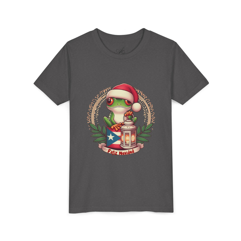 Kids Tee Cute Frog with Puerto Rican Flag & Lantern (Feliz Navidad)