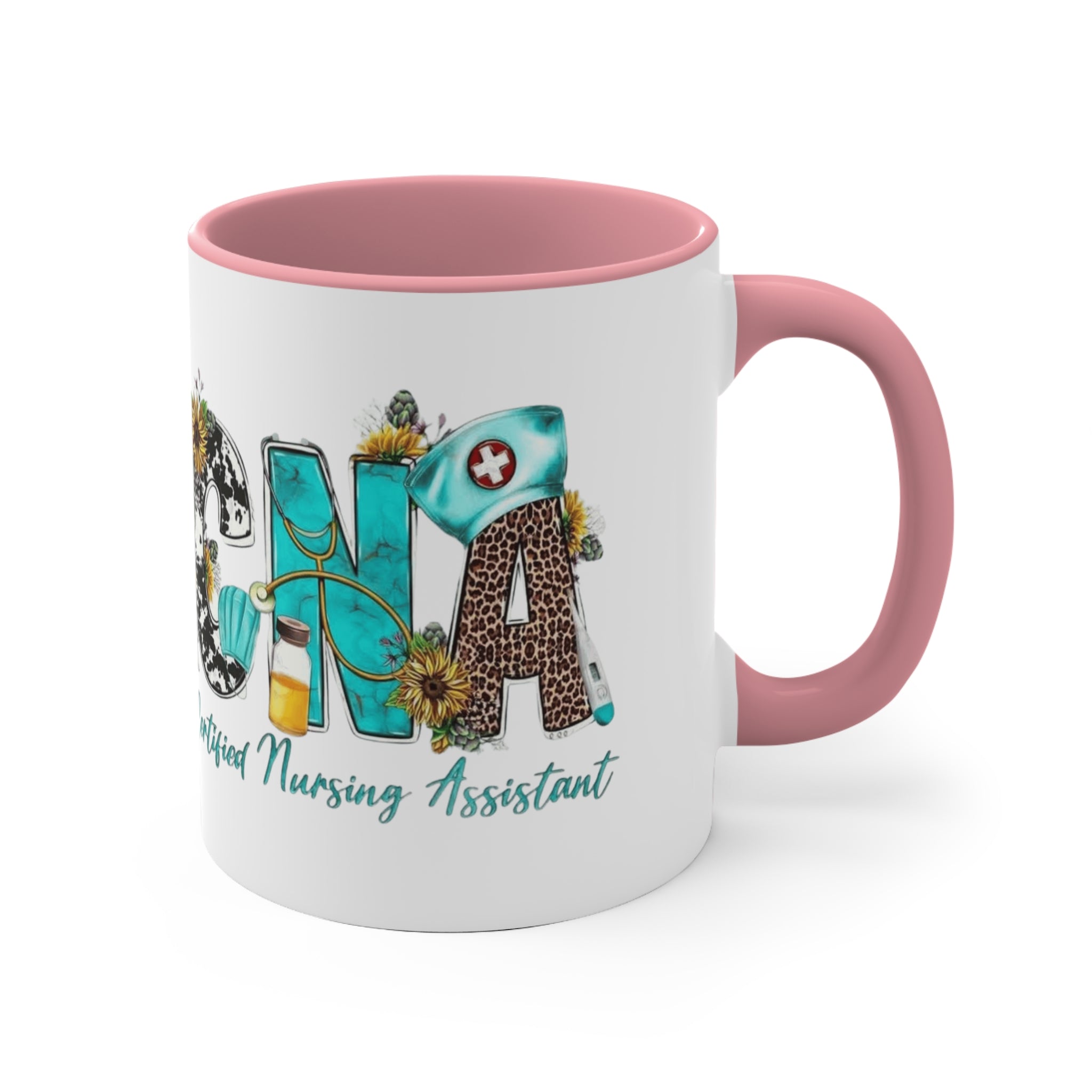 Certified Nursing Assistant (CNA) Accent Mug — Floral & Medical Icons 11oz Medical Christmas Mug