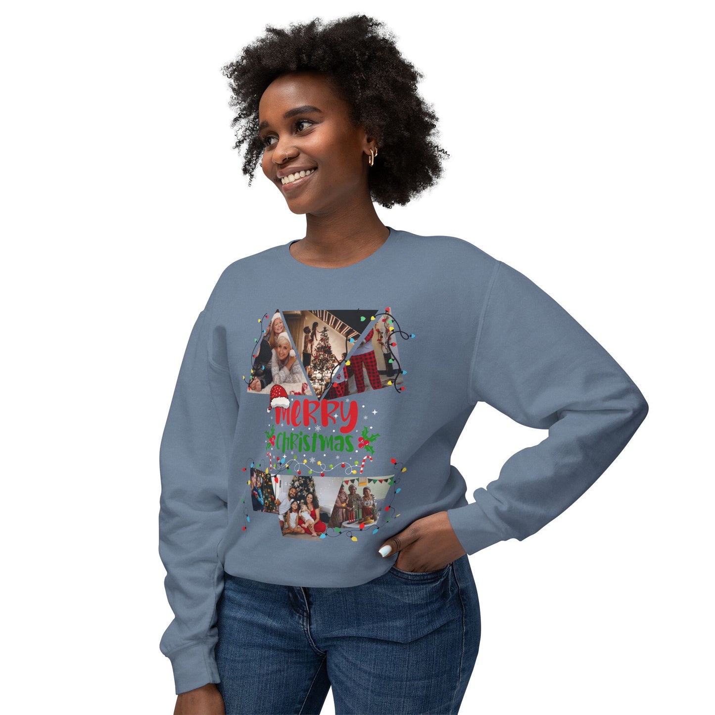 Christmas Photo Collage Sweatshirt — "Merry Christmas" Holiday Crewneck