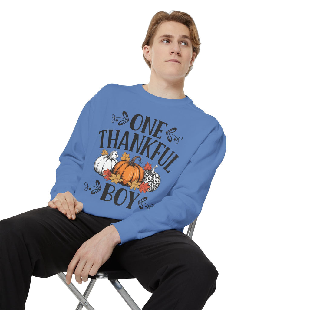 Thankful Boy Sweatshirt  Fall Pumpkin Thanksgiving Crewneck Fall T-Shirts and Sweatshirts Collection