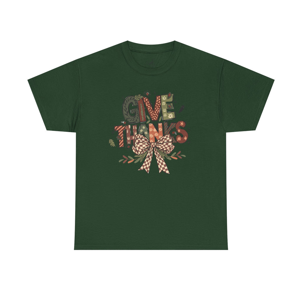 Give Thanks Tee Thanksgiving Graphic T-Shirt with Rustic Bow Design