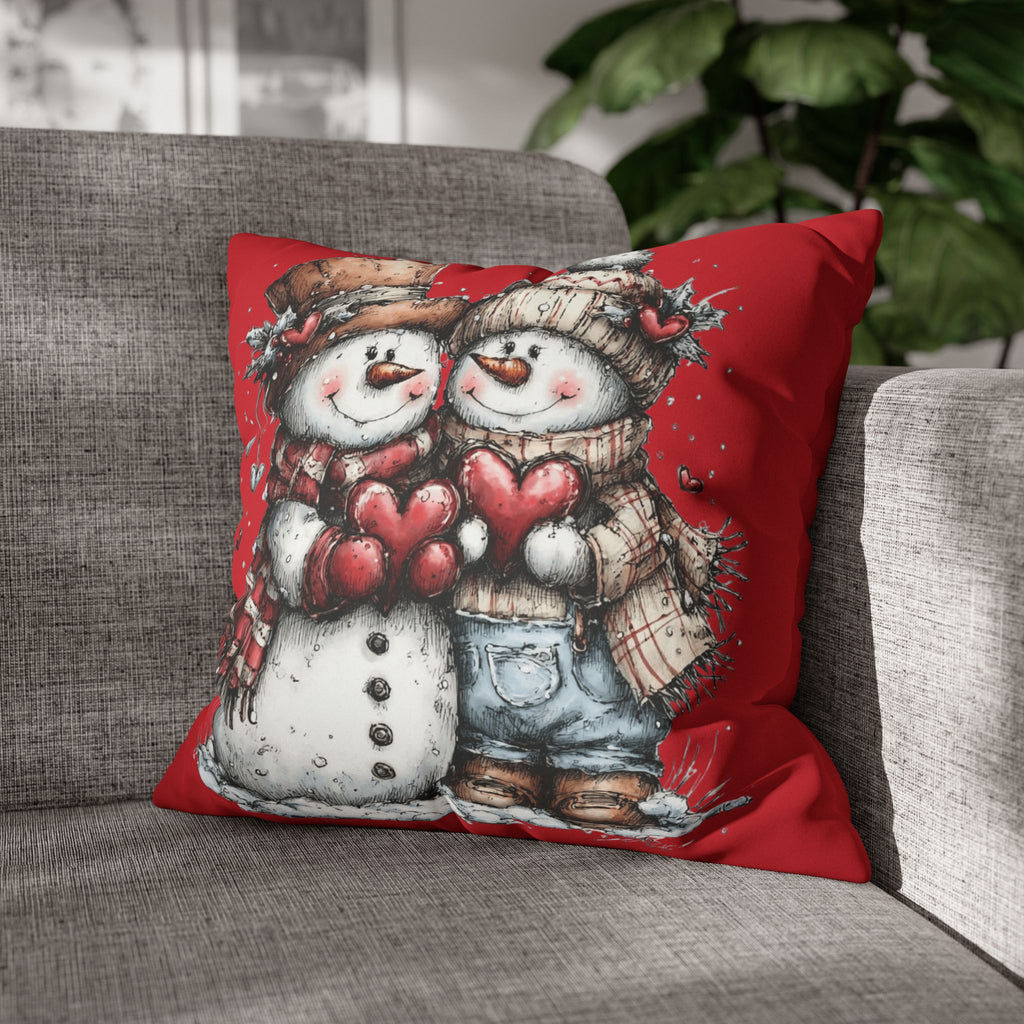 Christmas Snowman Couple Faux Suede Pillowcase CHRISTMAS PILLOW DÉCOR