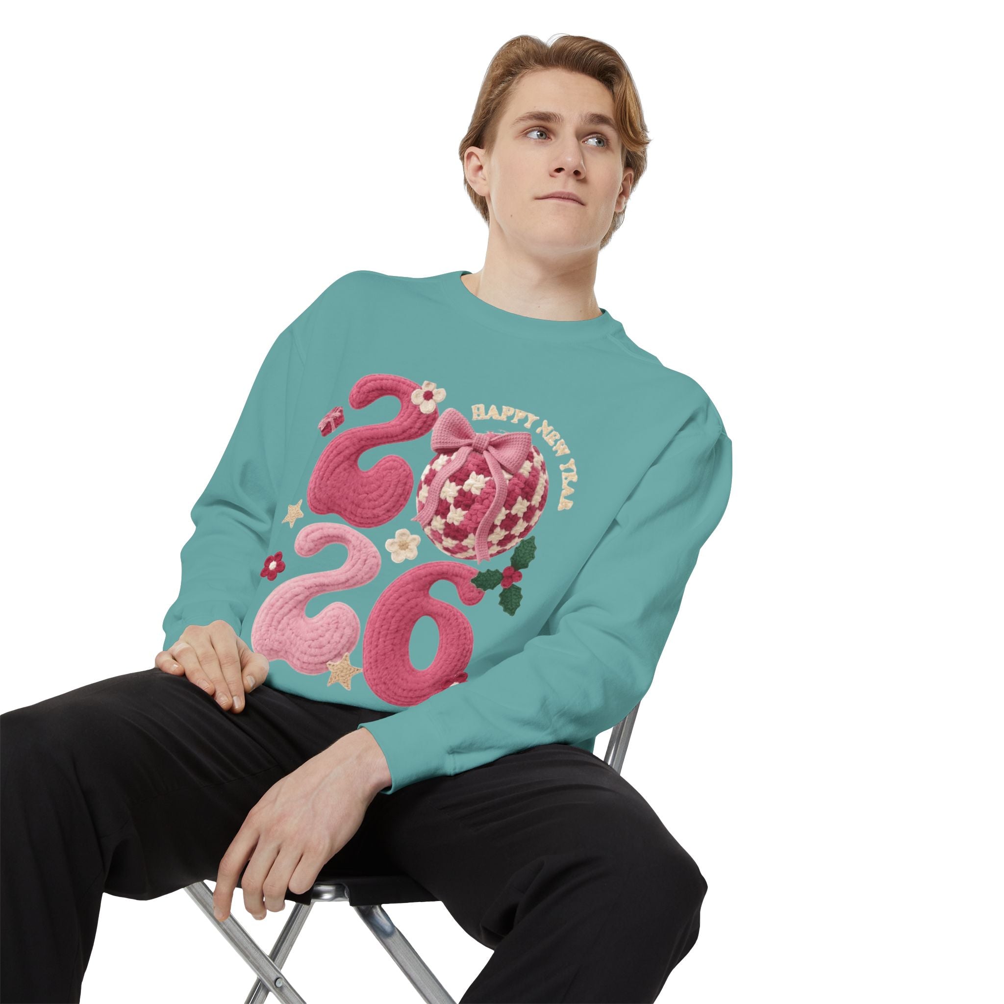 Happy New Year 2026 Sweater  Pink Festive Graphic Sweatshirt