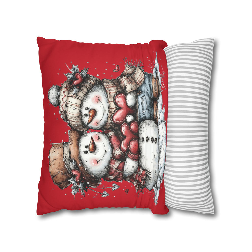Christmas Snowman Couple Faux Suede Pillowcase CHRISTMAS PILLOW DÉCOR