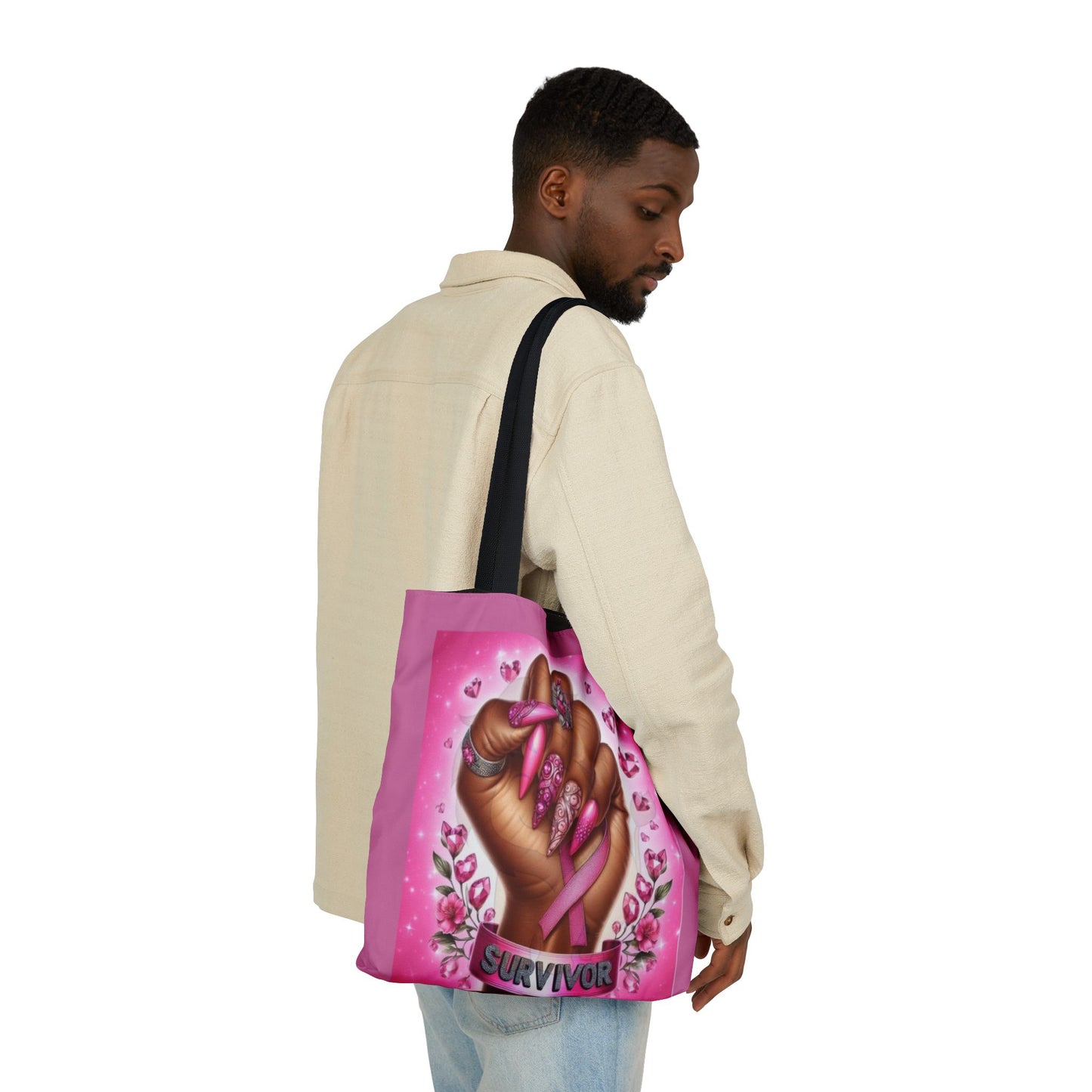 Breast Cancer Survivor Tote Bag  Pink Ribbon Empowerment Canvas Tote