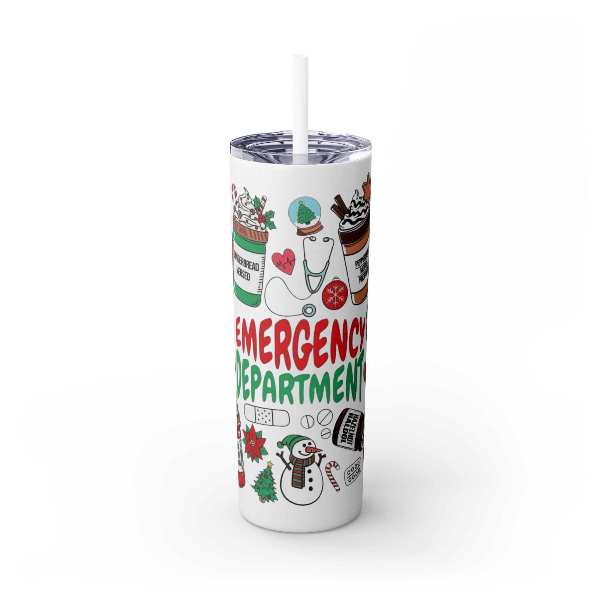 Emergency Department Nurse Christmas Skinny Tumbler - 20oz Holiday Medical Travel Cup with Straw Medical Christmas Mug