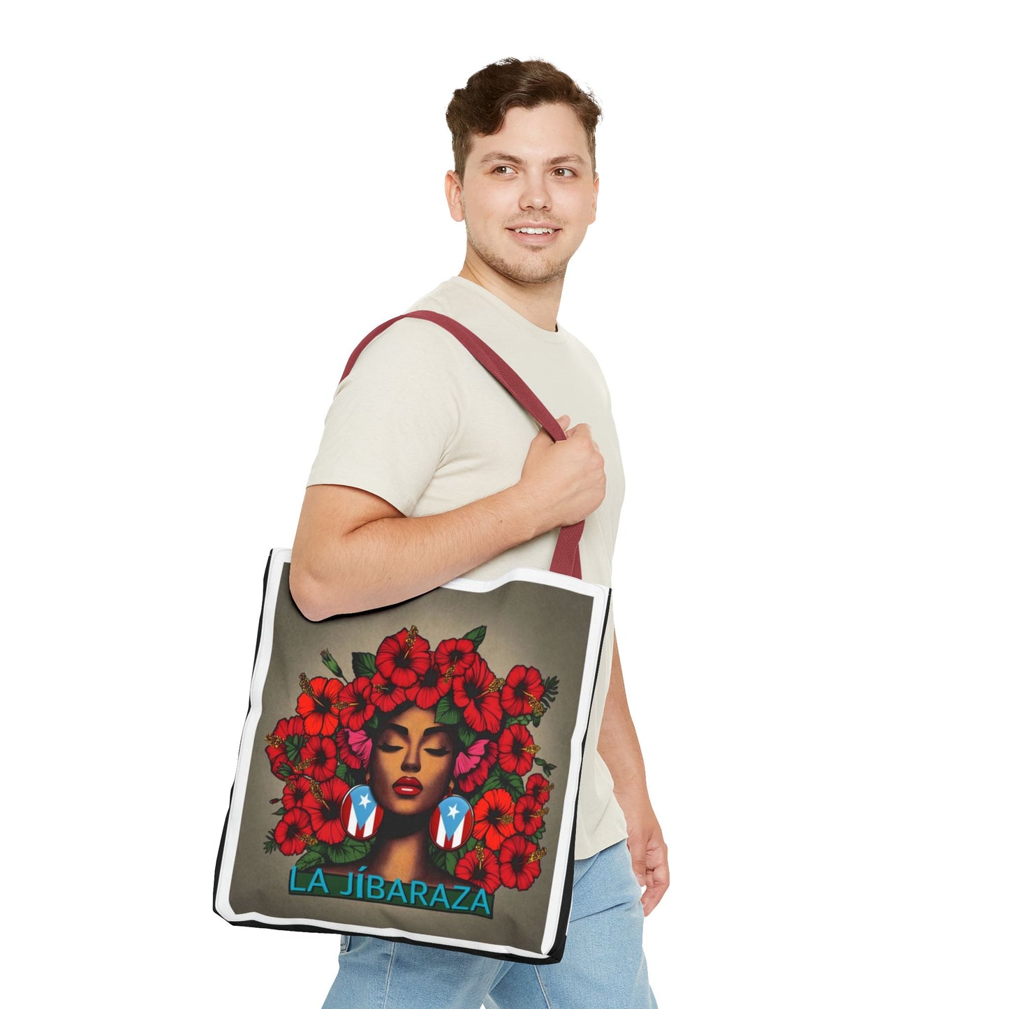 La Jíbara Tote Bag — Puerto Rican Floral Portrait Canvas Tote Puerto Rico Christmas Tote
