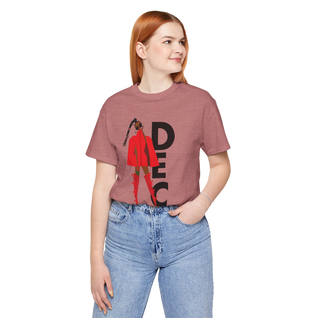 December Fashion Tee  Red Coat Model Graphic Shirt