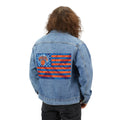 NY K American Flag Basketball-Inspired Denim Jacket — Men's Retro Sports Jean Jacket