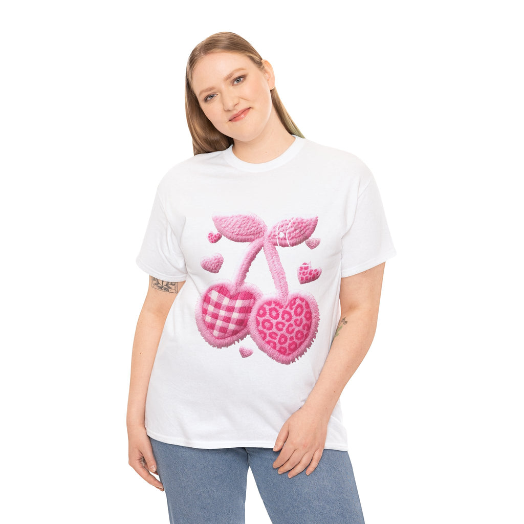 Pink Heart Cherries Tee  LOVE Graphic Valentine T-Shirt
