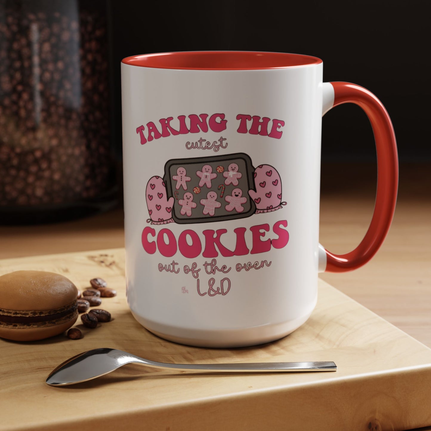 Accent Coffee Mug — "Taking the Cookies" Cute Pink Baking Design Coffee Cup for Fun Celebrations