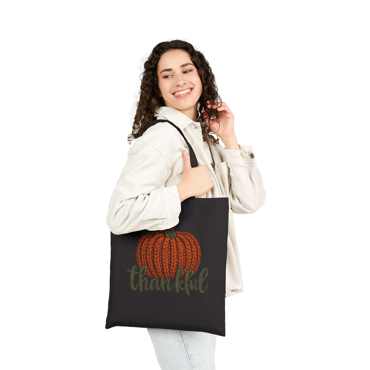 Thankful Pumpkin Tote Bag Christmas Tote Bag  Festive Holiday Design