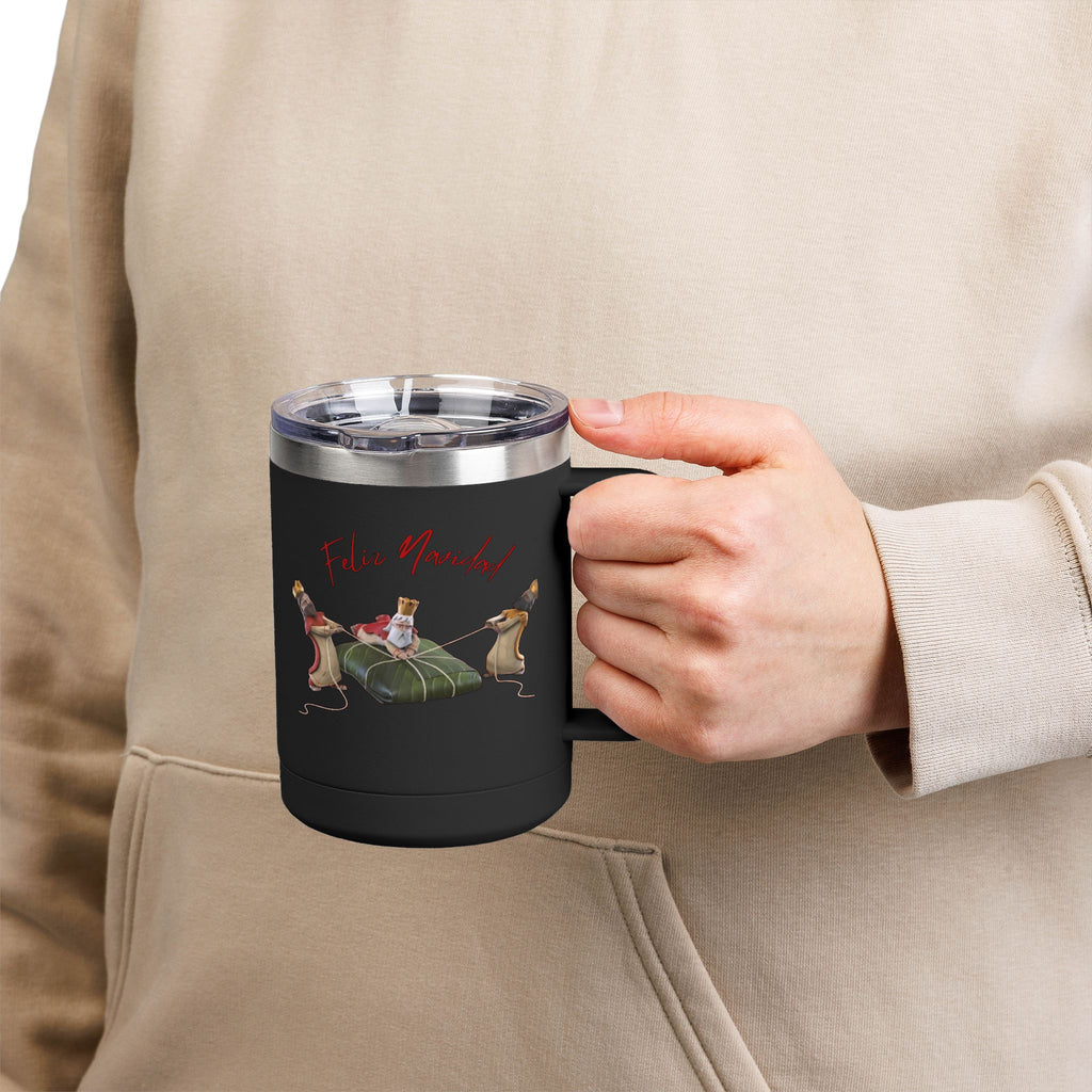 3 KINGS Holiday Travel Tumbler — 'Feliz Navidad' Dachshund Santa Design Coffee Cup for Fun Celebrations