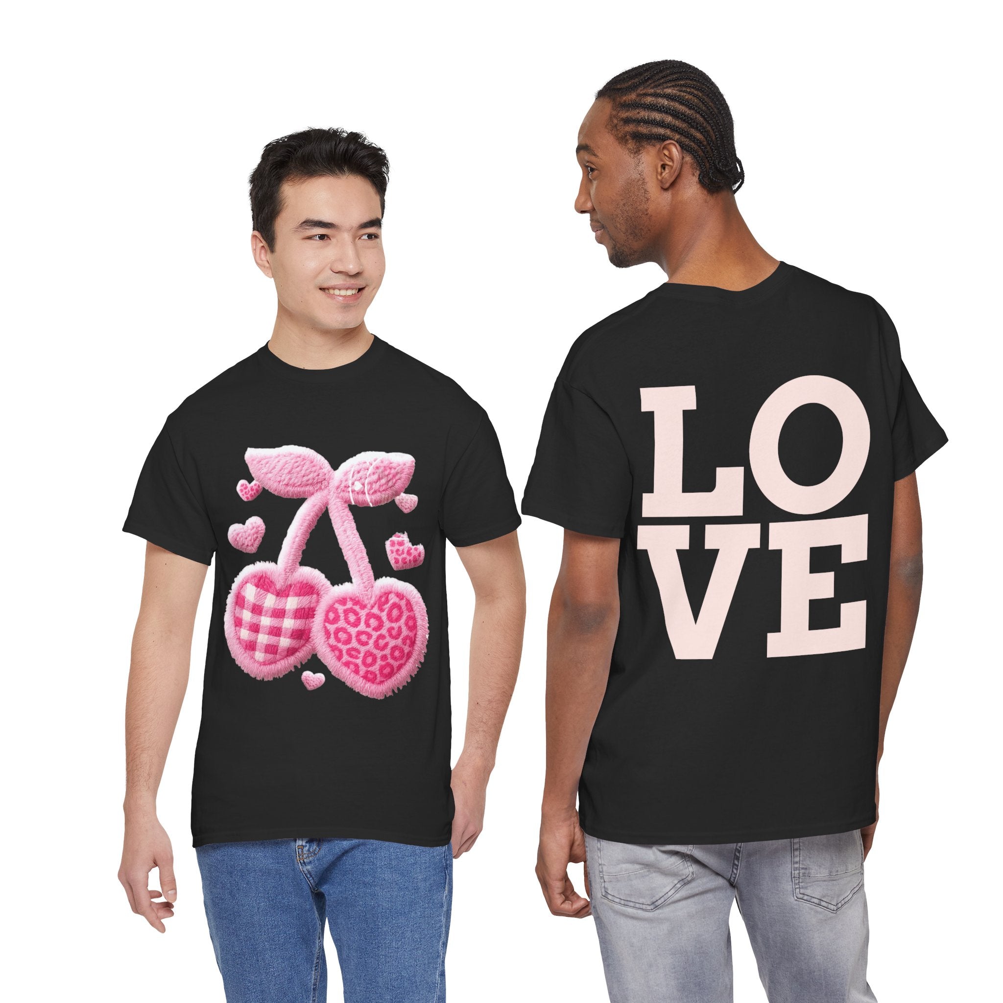 Pink Heart Cherries Tee  LOVE Graphic Valentine T-Shirt