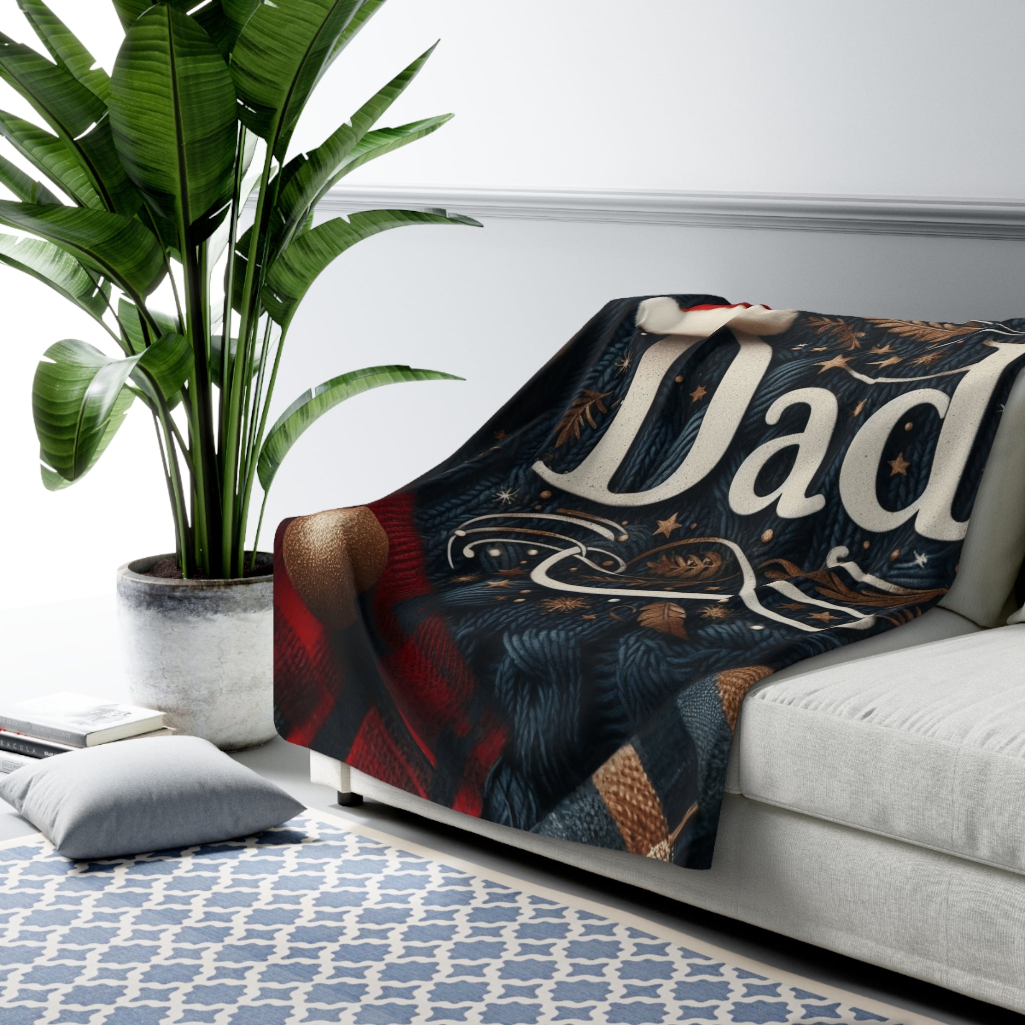 Dad Sherpa Fleece Blanket  Cozy Holiday Gift for Dad (Christmas Knit Design)