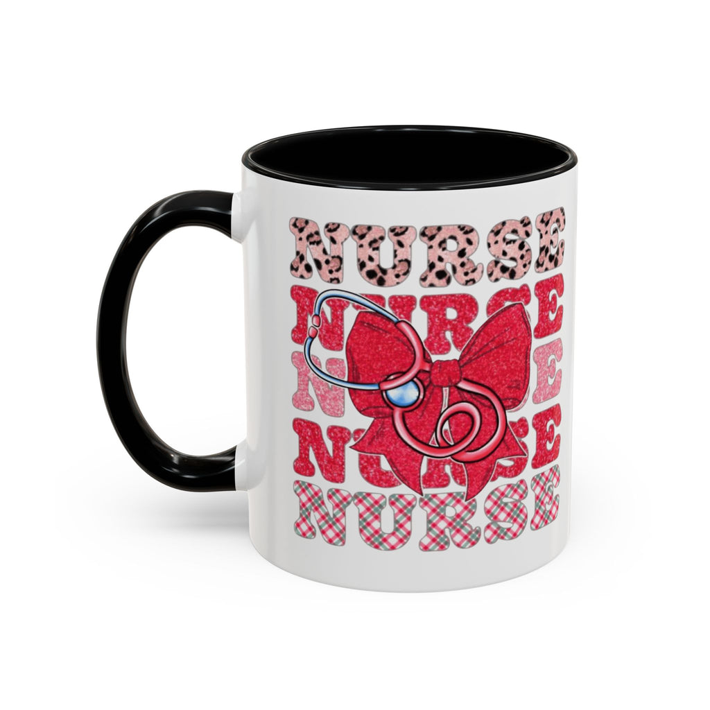 Nurse Stethoscope Bow Accent Coffee Mug — Cute Leopard & Plaid Healthcare Gift (11/15oz) Medical Christmas Mug