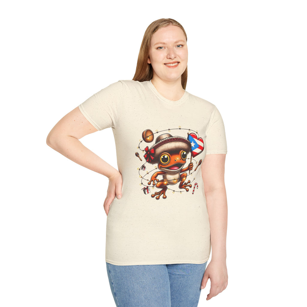 Puerto Rico Frog Holiday T-Shirt  Cute Coquí with Flag Heart (Christmas) Puerto Rico Navidades