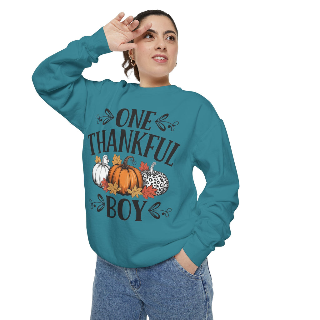 Thankful Boy Sweatshirt  Fall Pumpkin Thanksgiving Crewneck Fall T-Shirts and Sweatshirts Collection