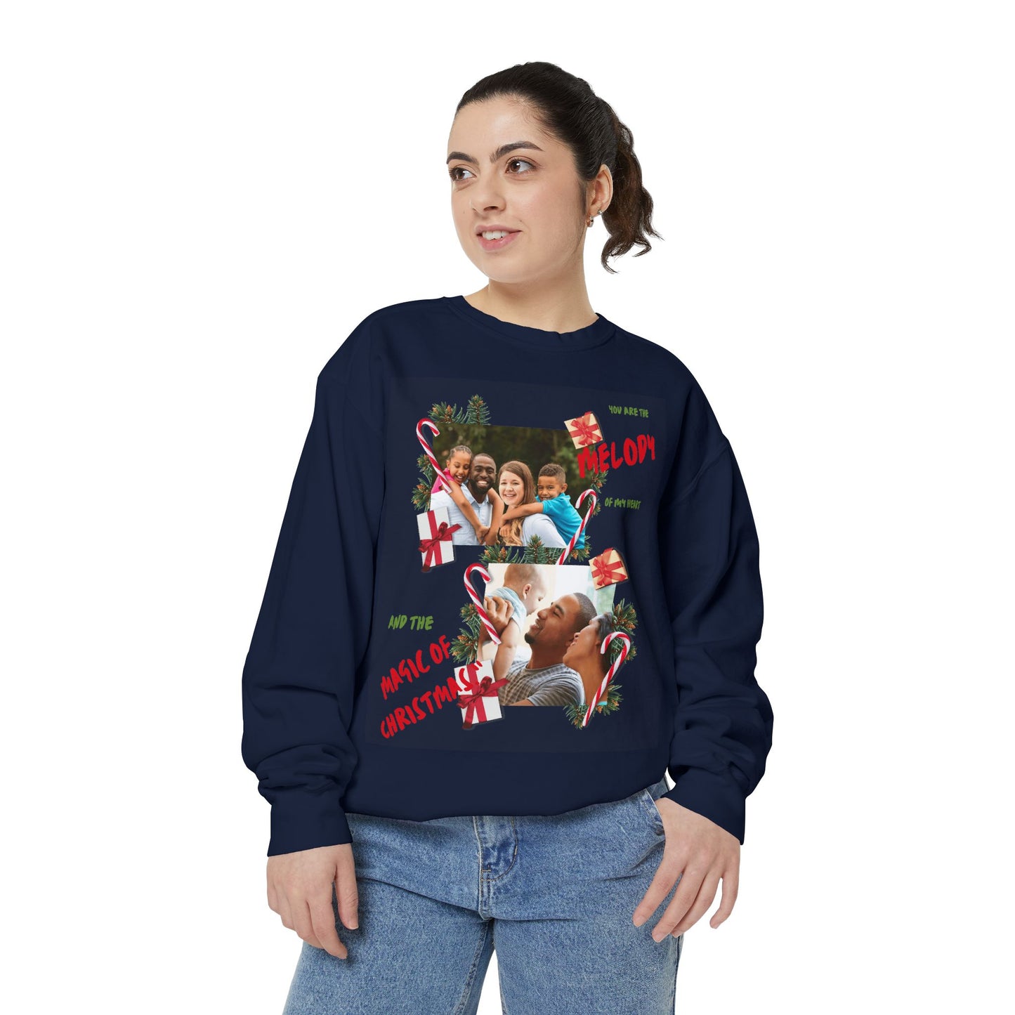 Personalized Christmas Photo Sweatshirt – “You Are the Melody” Holiday Crewneck