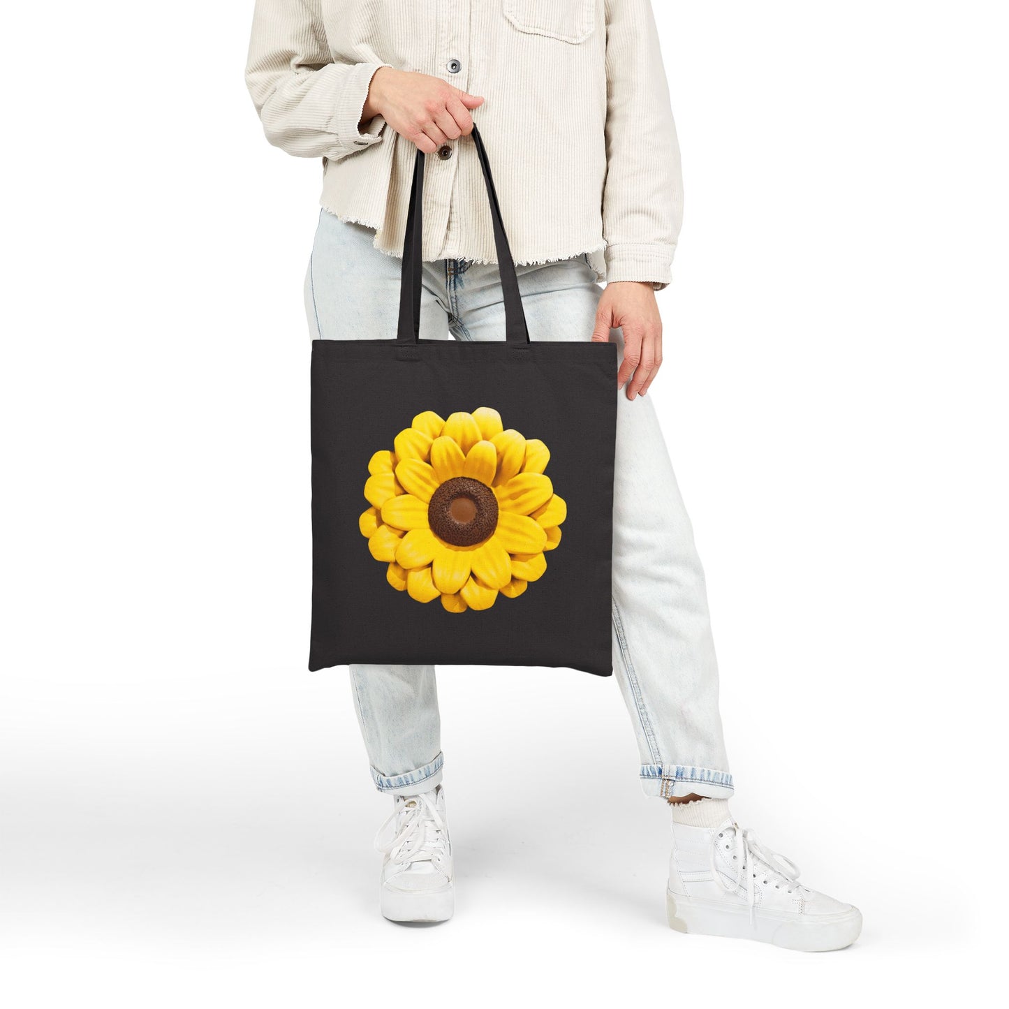 Carry Positivity Everywhere You Go Sunflower Cotton Canvas Tote Bag, Eco-Friendly Shopping Bag, Floral Grocery Tote, Gift for Her, Beach Bag, Reusable Tote