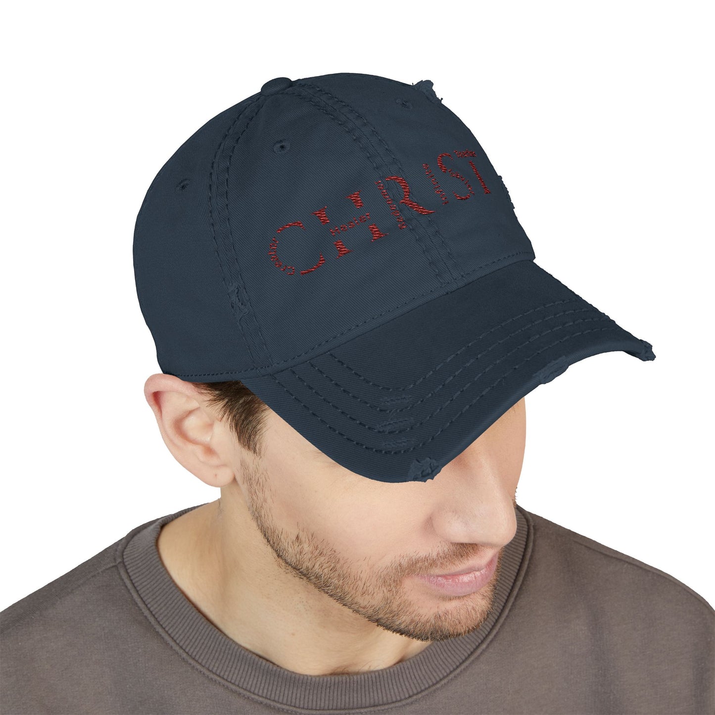 Distressed Embroidered 'CHRIST' Dad Hat — Vintage Christian Baseball Cap