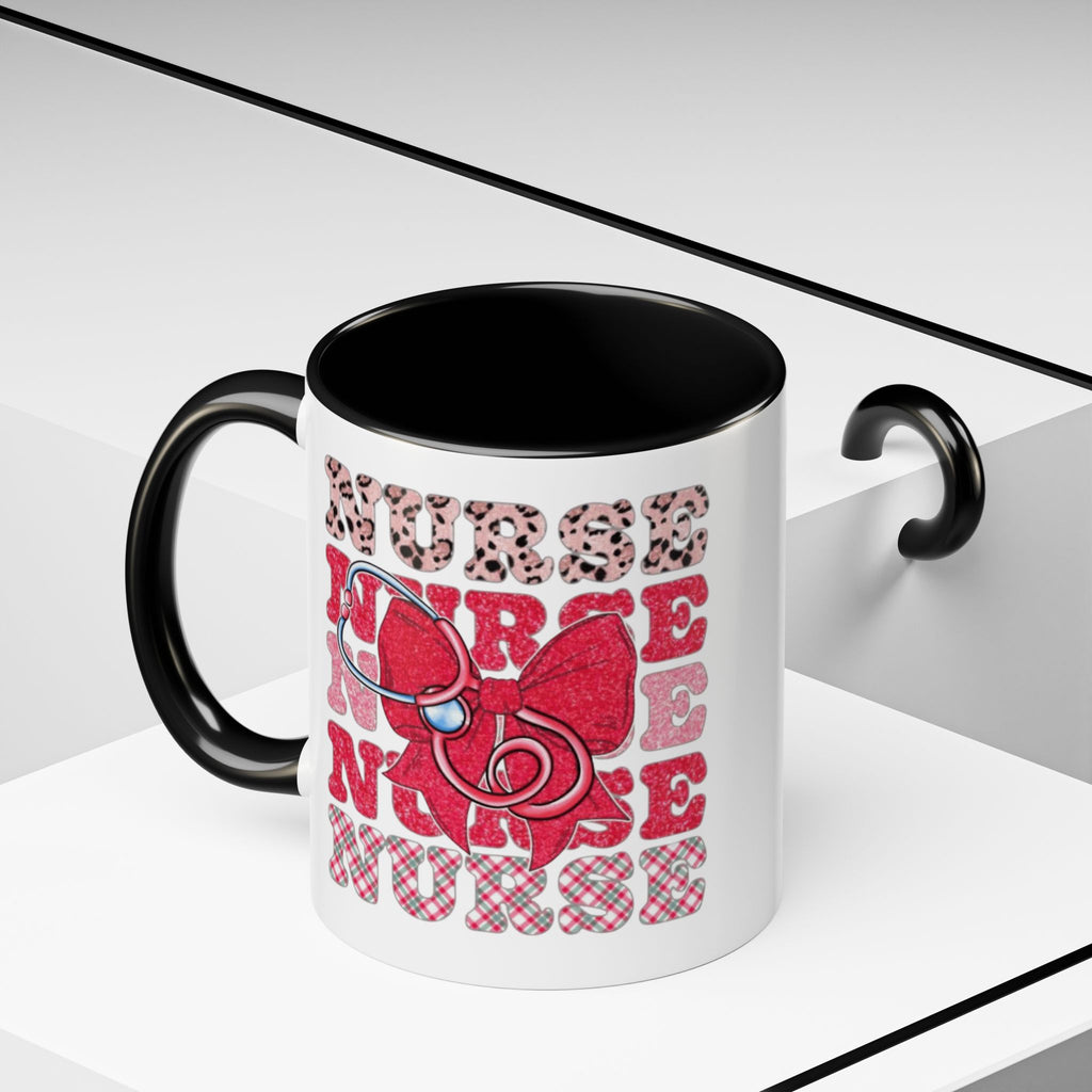 Nurse Stethoscope Bow Accent Coffee Mug — Cute Leopard & Plaid Healthcare Gift (11/15oz) Medical Christmas Mug