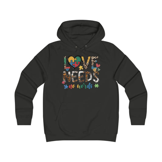 Colorful Love Needs Hoodie for Girls Autism Awareness & Pride Collection.
