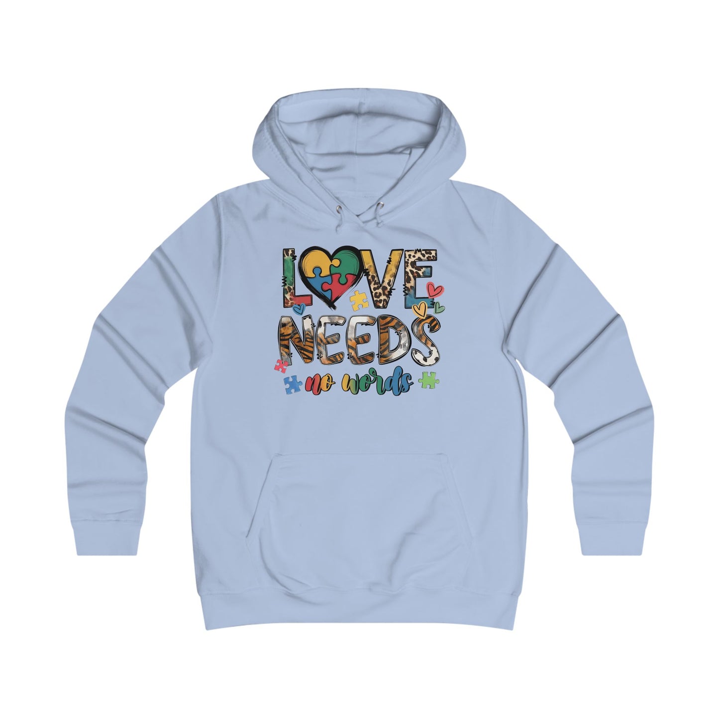 Colorful Love Needs Hoodie for Girls Autism Awareness & Pride Collection.