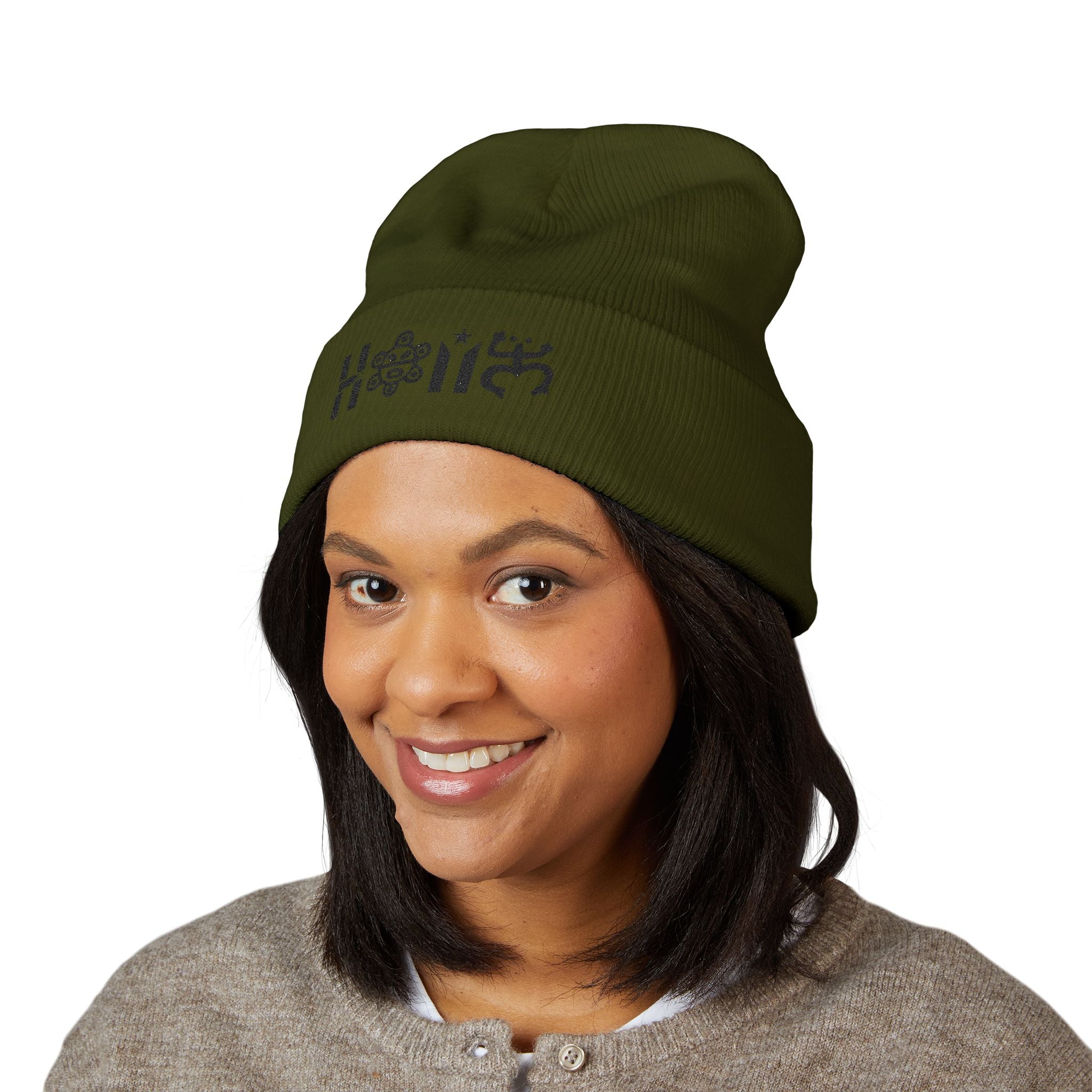 Embroidered 'Holi' Symbol Knit Hat Puerto Rico Beanie Hat – Boricua Pride Cuffed Winter Hat