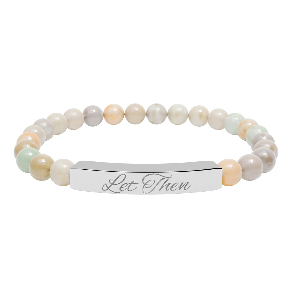 Engravable Natural Stone Bar Bracelet — Stretch Beaded Personalized Jewelry
