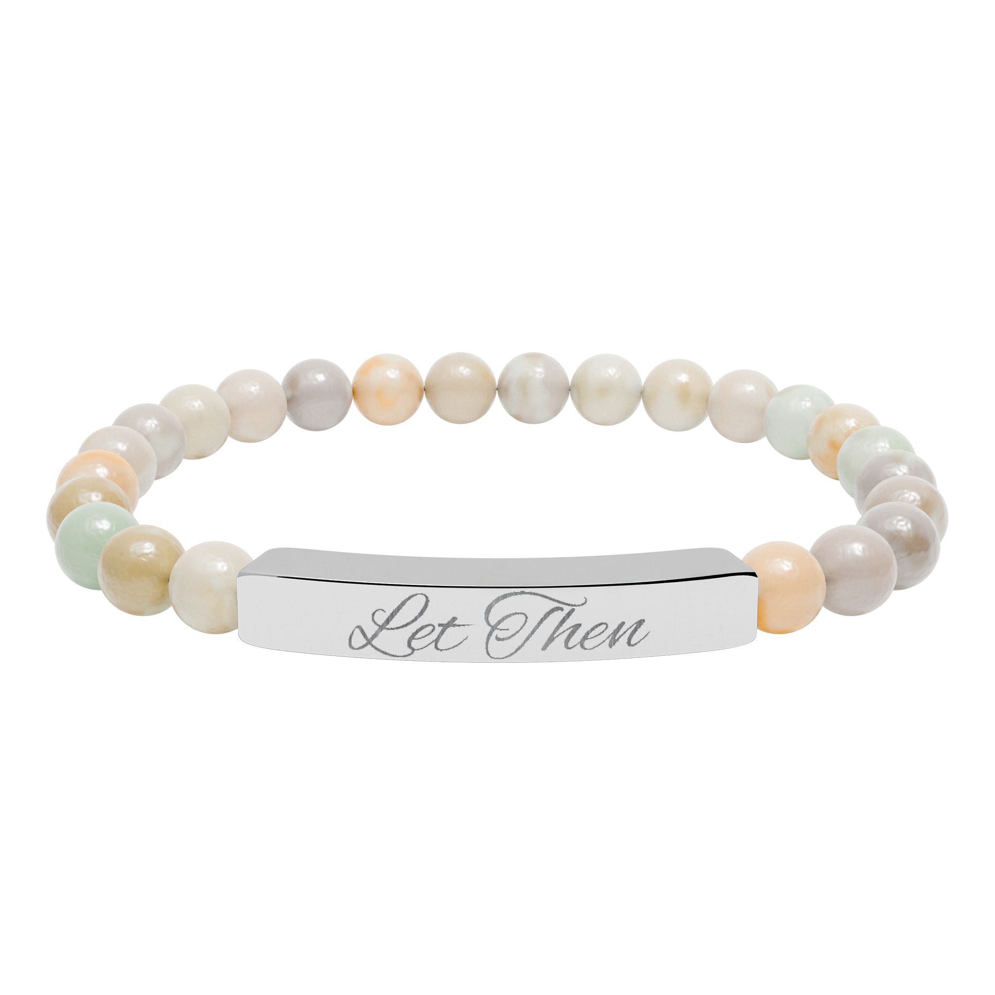 Engravable Natural Stone Bar Bracelet — Stretch Beaded Personalized Jewelry