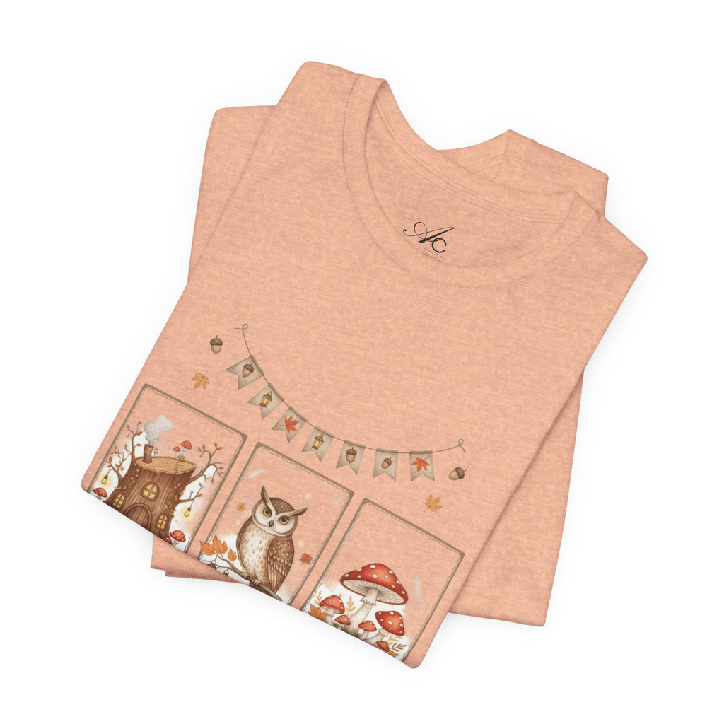 Enchanted Forest Fall Tee, Cute Owl Shirt, Autumn Graphic Tee, Nature Lover Gift, Cozy Fall Apparel, Wildlife T-Shirt, Unisex Fall Top
