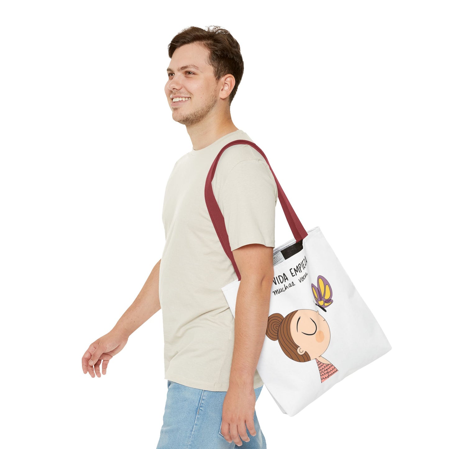 Lleva inspiración contigo a donde vayas, Eco-Friendly Carryall, Motivational Gift, Cute Reusable Shopper, Butterfly Design, Brighten Your Day