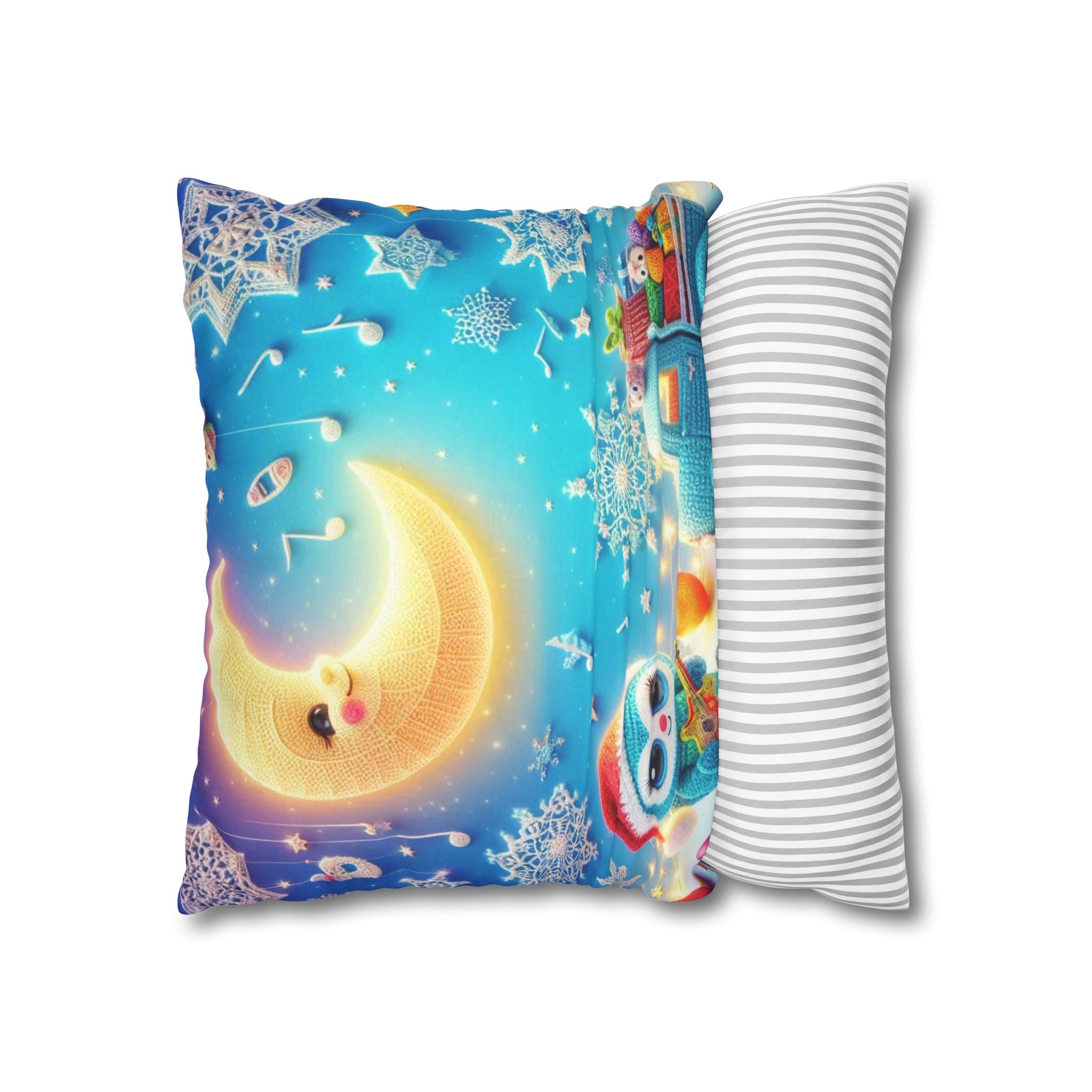 Whimsical Moon & Penguin Holiday Pillowcase  Faux Suede Square Throw Pillow
