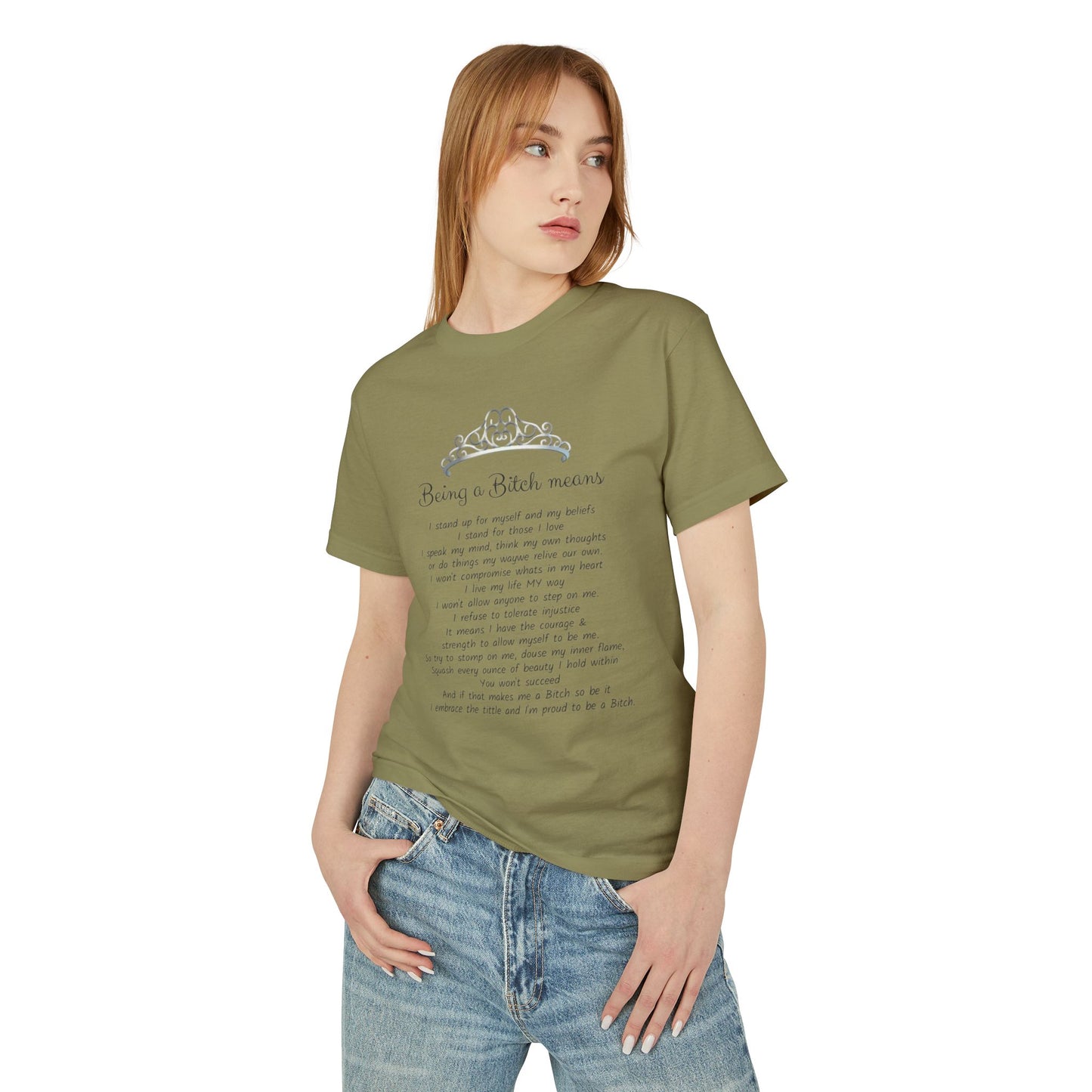 Statement Tee  "Being a Bitch Means" Script Poem Cotton T‑Shirt