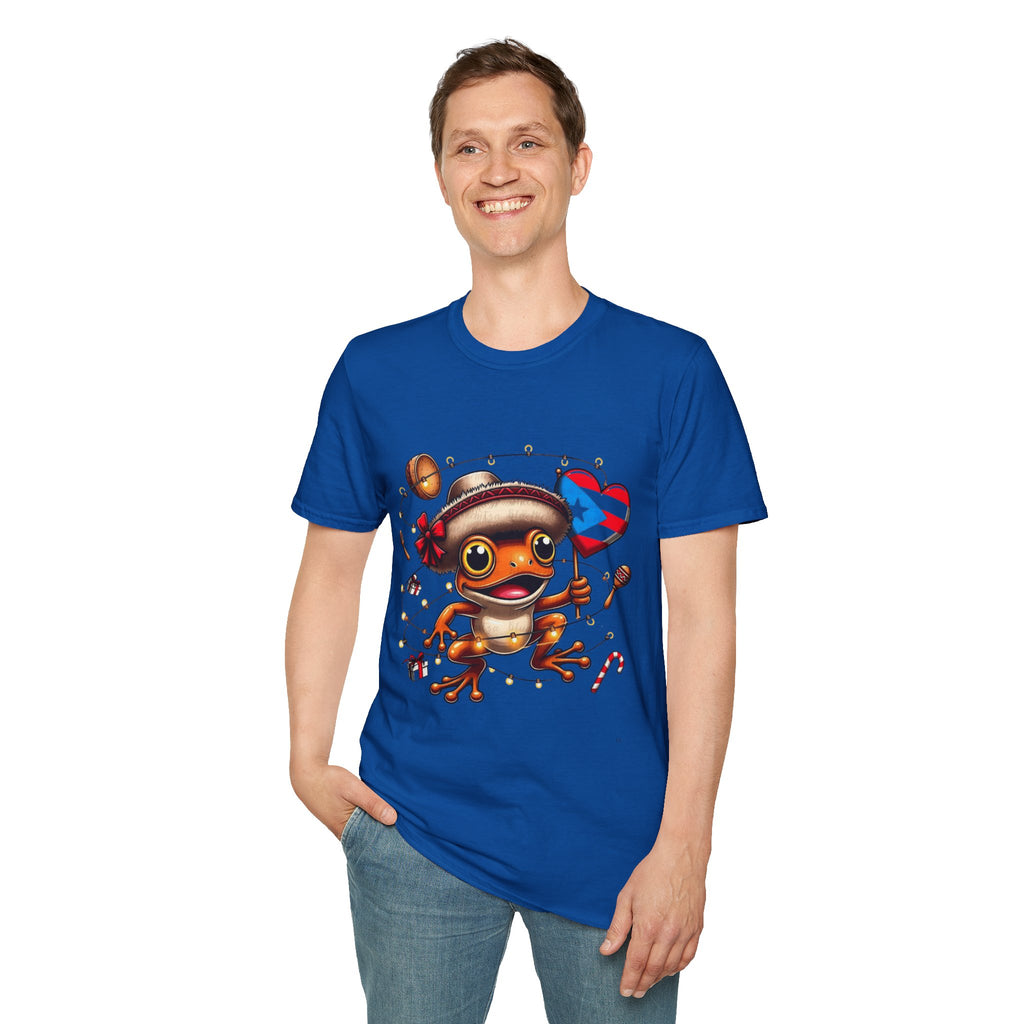 Puerto Rico Frog Holiday T-Shirt  Cute Coquí with Flag Heart (Christmas) Puerto Rico Navidades