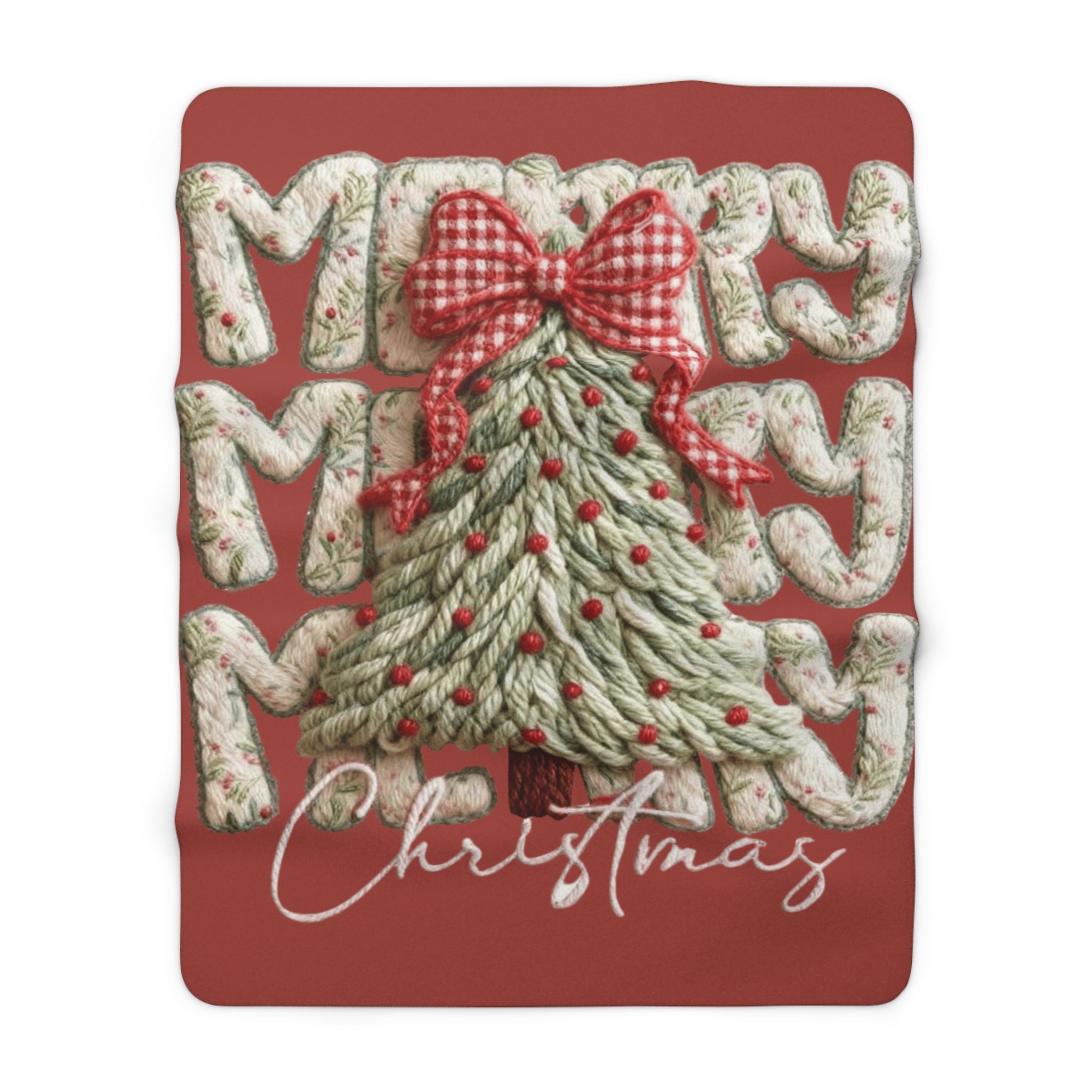 Winter Wonderland Cartoon Fleece Blanket Christmas Sherpa Blanket  'Merry Merry' Knitted Tree Fleece Throw