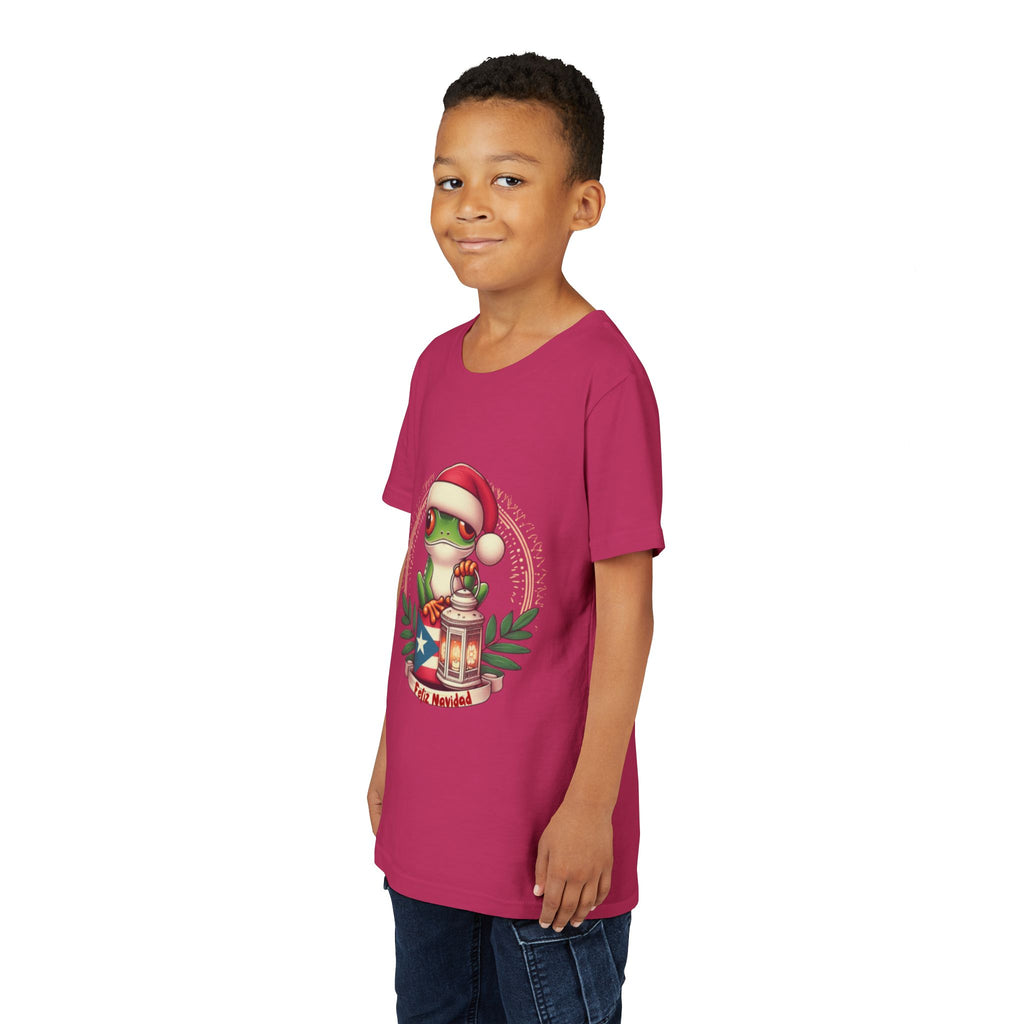 Kids Tee Cute Frog with Puerto Rican Flag & Lantern (Feliz Navidad)