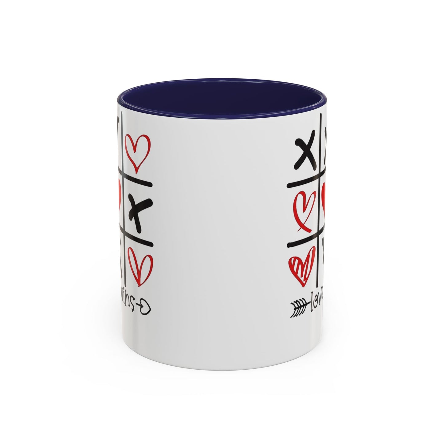 Love Wins Tic-Tac-Toe Heart Accent Coffee Mug — Romantic Valentine 11/15oz