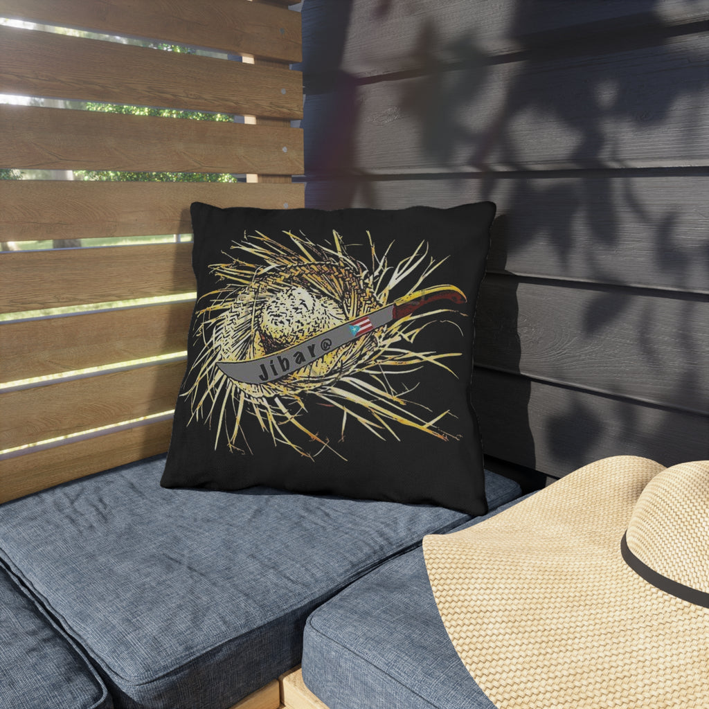 Puerto Rico Culture Pillow Outdoor Pillow – Rustic Straw Hat & Machete Design (Jibaro)