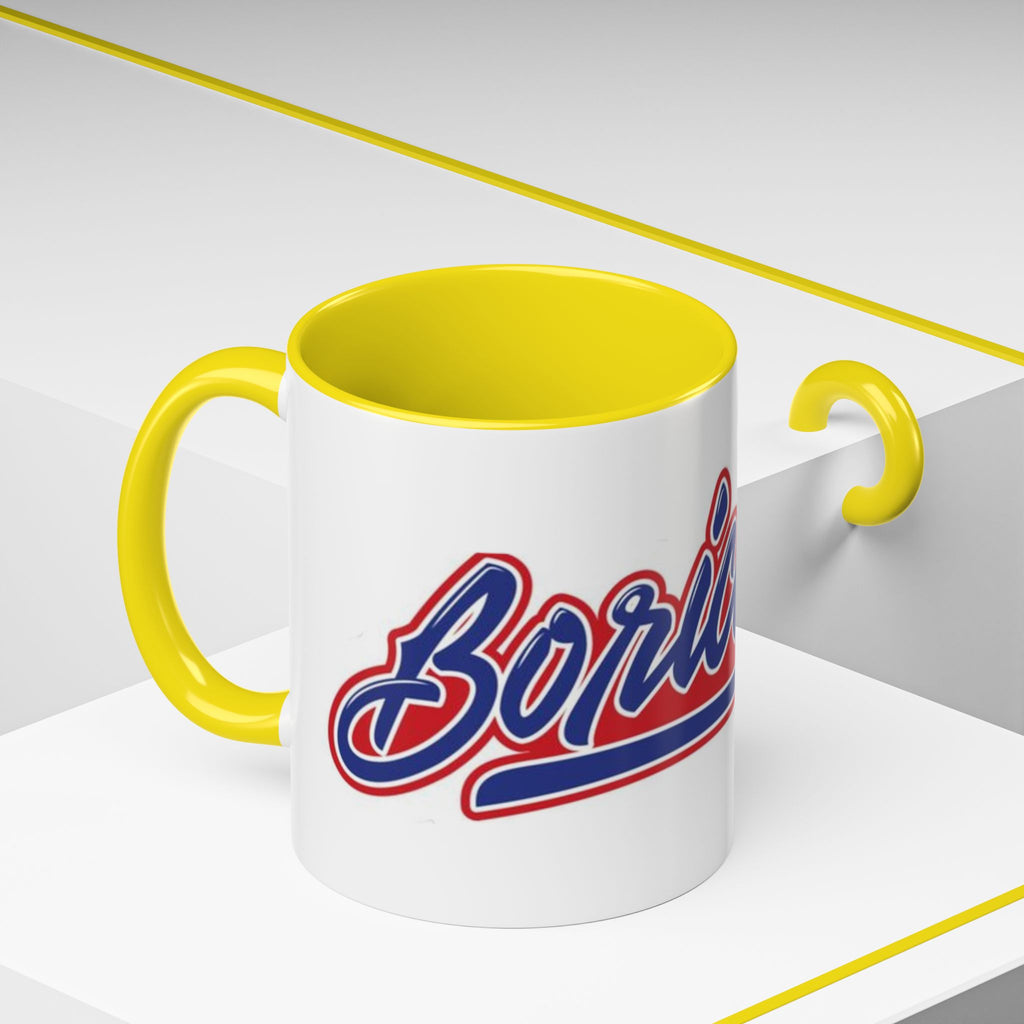 Puerto Rico Script Accent Coffee Mug — Retro Red & Blue 'Boricua' Design (11/15oz)