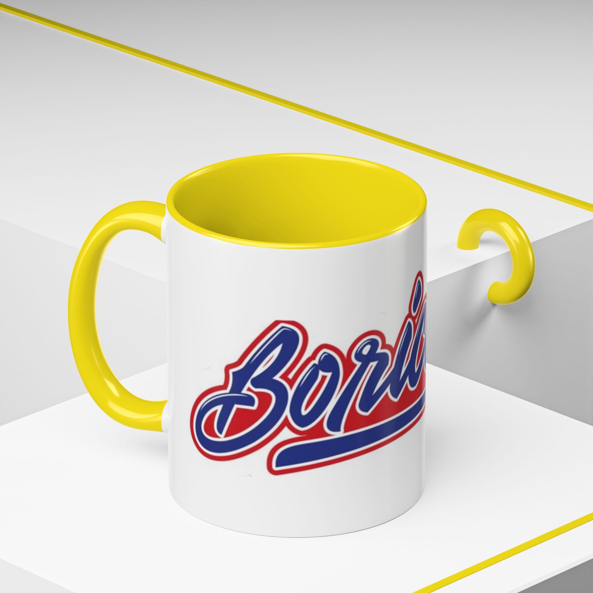 Puerto Rico Script Accent Coffee Mug — Retro Red & Blue 'Boricua' Design (11/15oz)